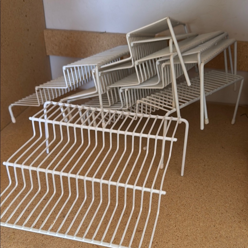 2 White Metal Wire Shelf Organizers. Bundle grab bag lot of 2 in this listing.